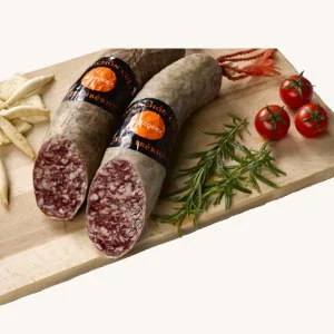 Salchichón 50 % Ibérico de Cebo Schwein – extra, aus Guijuelo, Salamanca, halbes Stück