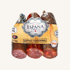 3er-Pack Traditionelles Sortiment mit Chorizo, Salchichón und Lomo (Lende), aus Toledo, halbe Stücke