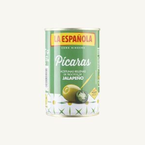 Grüne Oliven gefüllt mit Jalapeño, Pícaras, mittelscharf, Manzanilla-Sorte, Dose